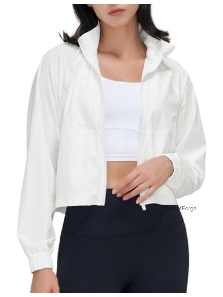 Cropped Athletic Zip Up Jacket Long Sleeve Workout Running Gym Yoga Top